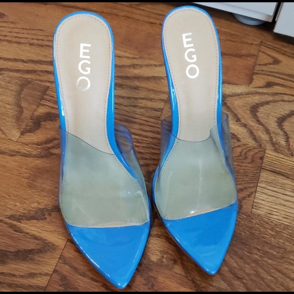 Blue PU Mule heels